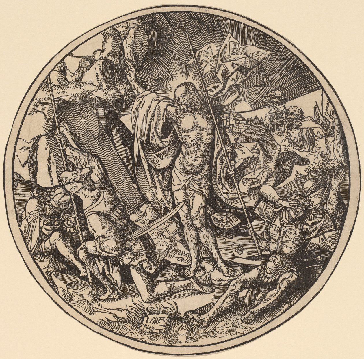 Uppståndelsen och de heliga kvinnorna på väg till Kristi grav av Jacob Cornelisz van Oostsanen