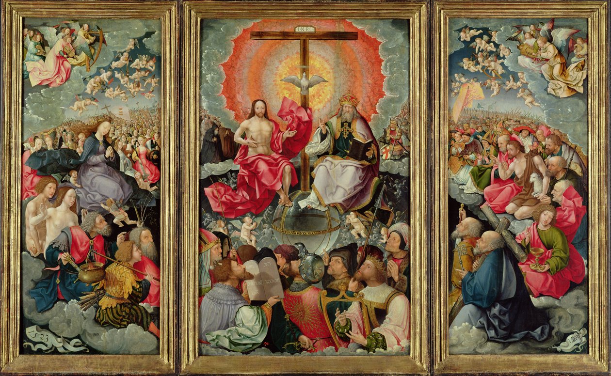 Triptych with Adoration of the Trinity, 1523  (see 242038, 242039, 242040) av Jacob Cornelisz van Oostsanen