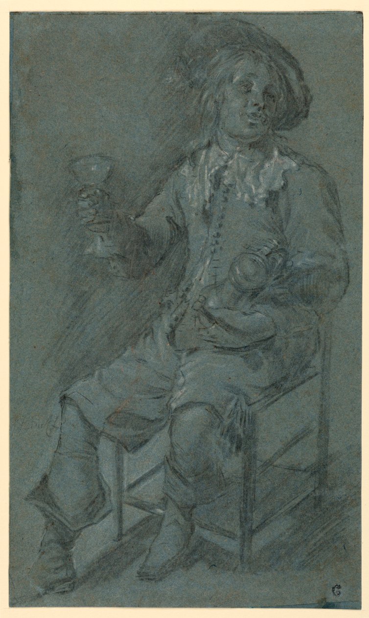 Teckning, Sittande kavaljer med vinglas, 1650-60 av Jacob Duck