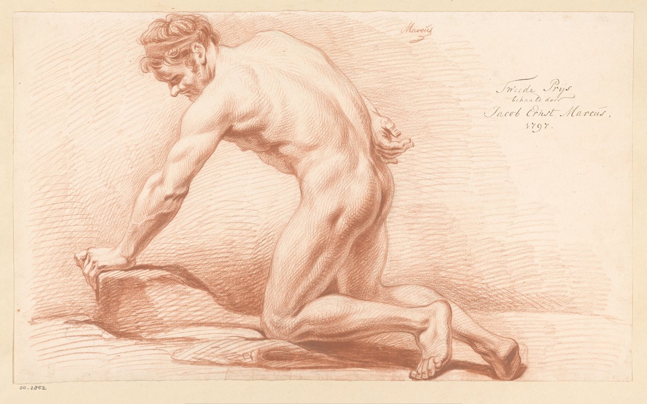 Knästående man naken, sidovy (2:a pris 1797) av Jacob Ernst Marcus