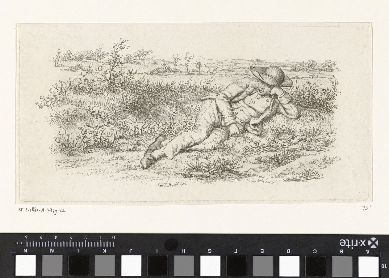 Liggande man i ett landskap Studietryck / Etudes gravées (serietitel) av Jacob Ernst Marcus