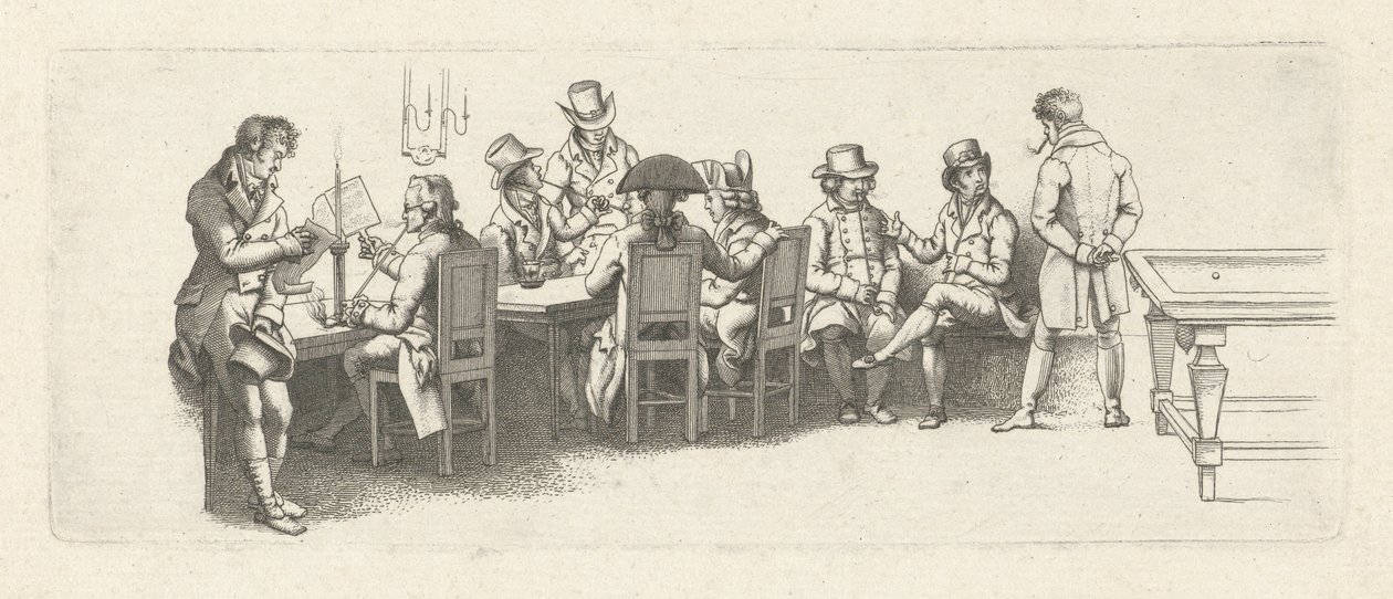 Män i ett kafé med ett biljardbord Studietryck / Etudes gravées (serietitel) av Jacob Ernst Marcus