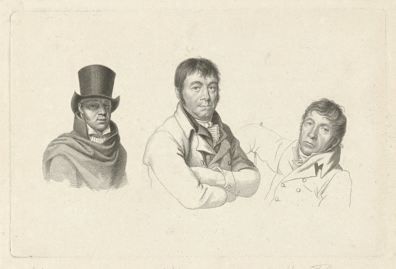 Porträtt av Jan Kamphuysen, Dirk Versteegh och Hendrik de Flines av Jacob Ernst Marcus