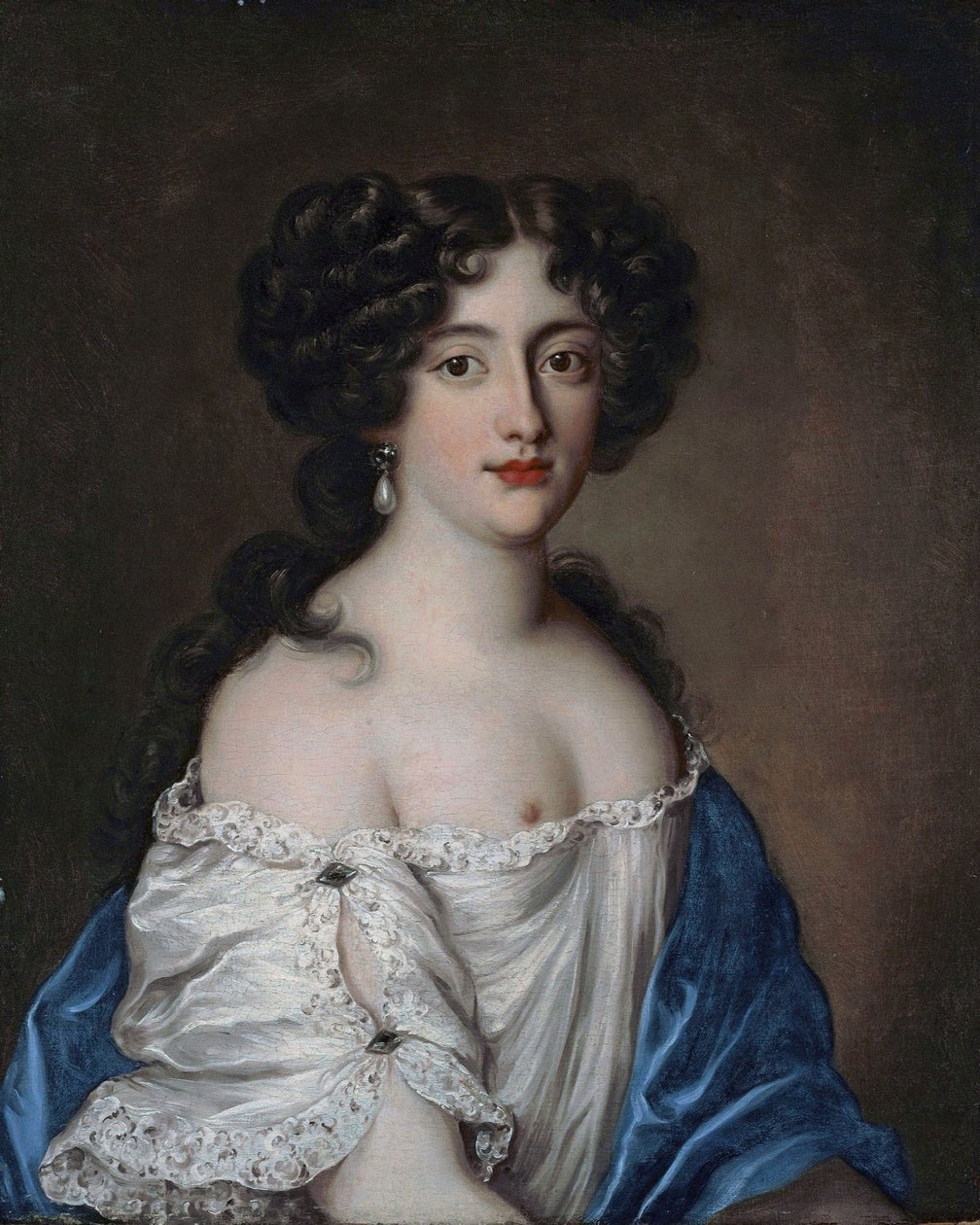 Franska: Portrait de Hortense Mancini, duchesse de Mazarin, comme Aphrodite Porträtt av Hortense Mancini (1646-1699), duchesse de Mazarin, som Afrodite av Jacob Ferdinand Voet