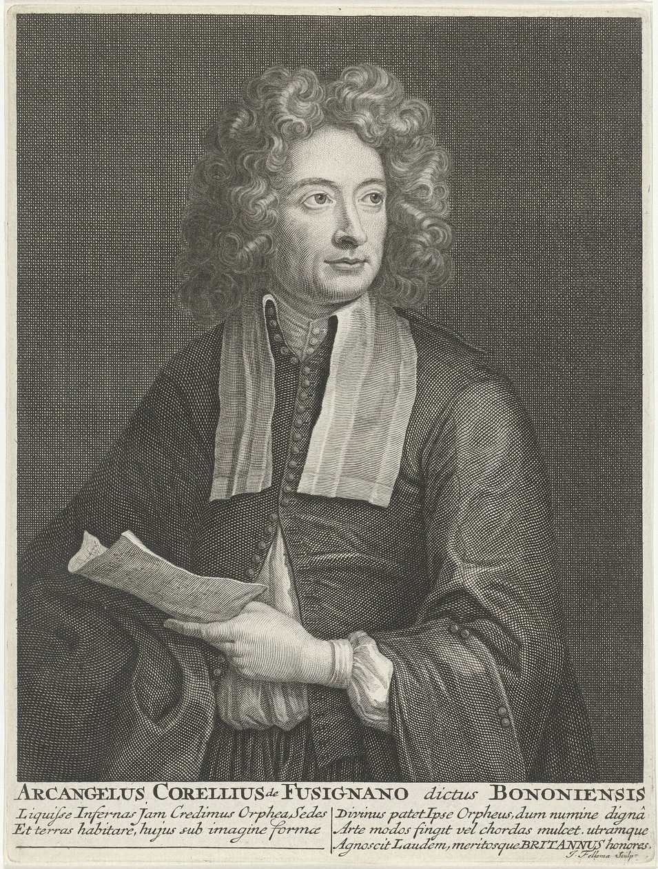 Porträtt av kompositören och violinisten Arcangelo Corelli 1653-1713 av Jacob Folkema