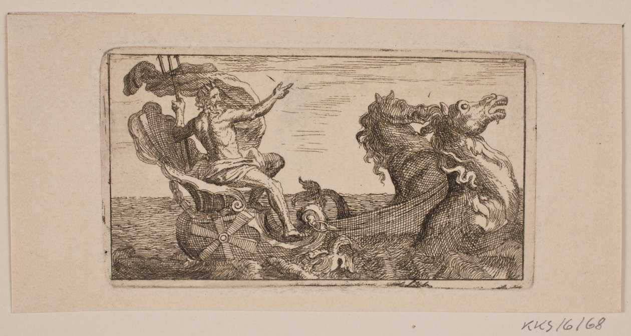 Neptunus. Illustration för Jacob Fosie, "Läder-Klude [...] eller prover på kappor, slipning, slipning, nålar, etsvatten, svarta, våtservetter, ladde och tryck från år 1741 till år 1743" av Jacob Fosie