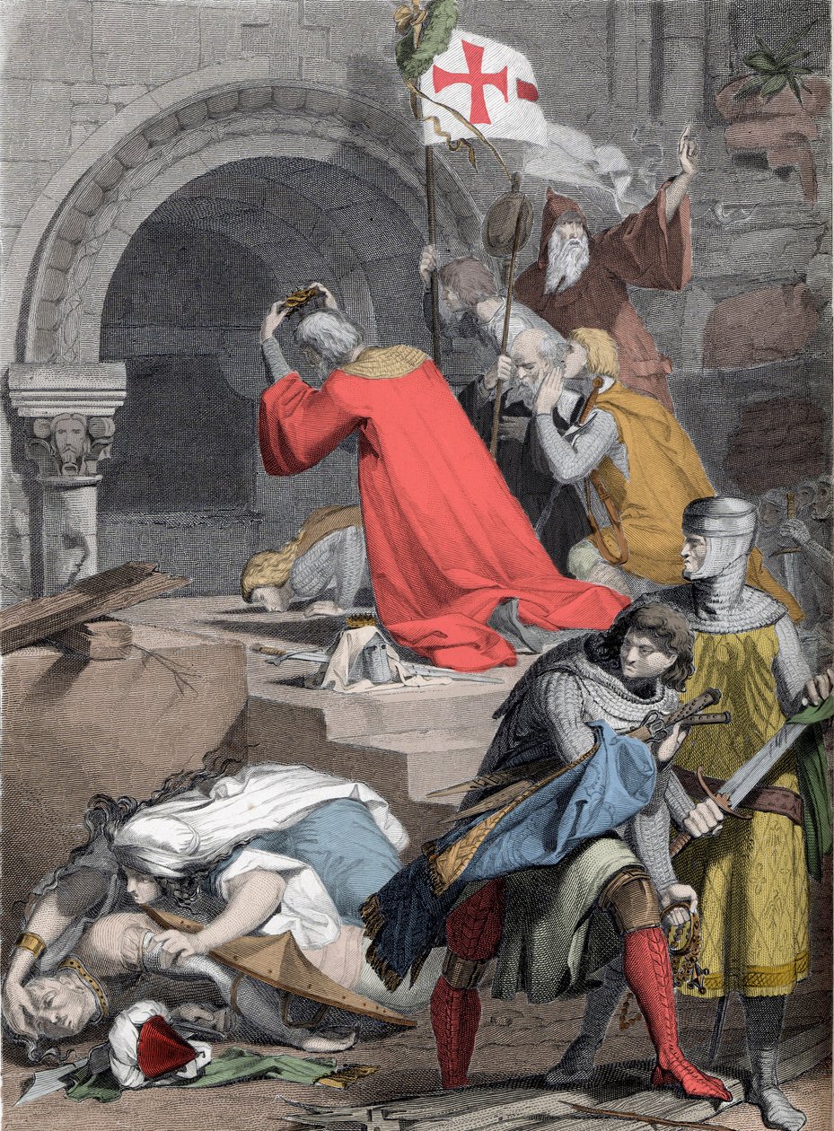 Godefroy de Bouillon (1058-1100) vid Saint-Sepulcre, 1099 - Godfrey of Bouillon vid den heliga graven av Deininger - av Jacob Friedrich Deininger