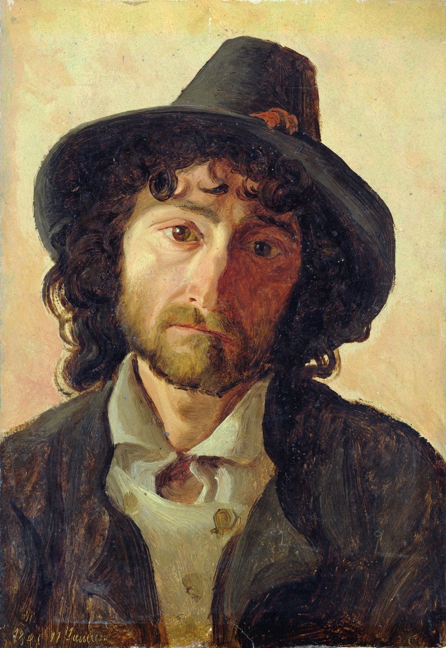 Head of a Man, 1841 (olja på papper nedlagd ombord) av Jacob Gensler
