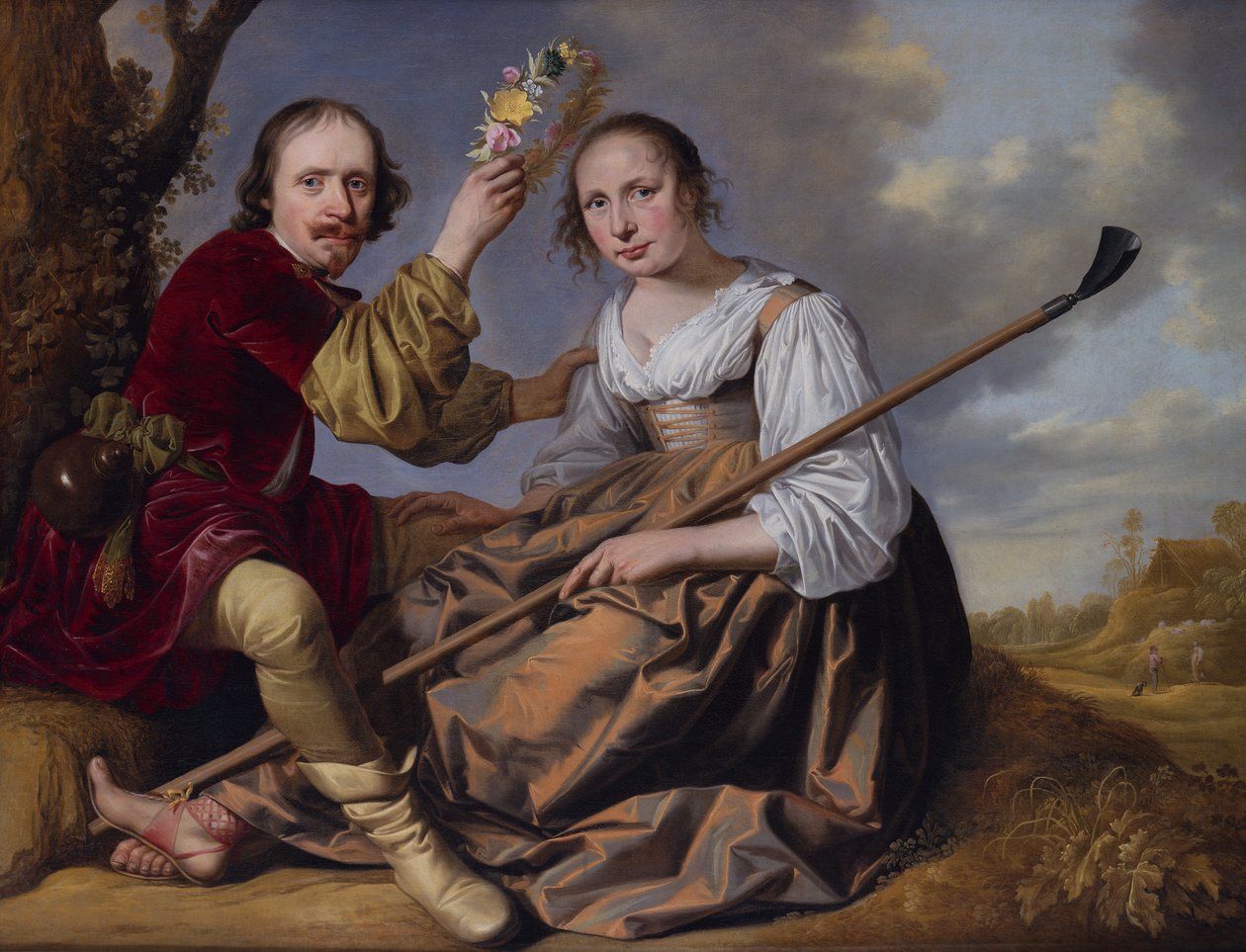 Ett par i ett pastoralt landskap (olja på duk) av Jacob Gerritsz Cuyp