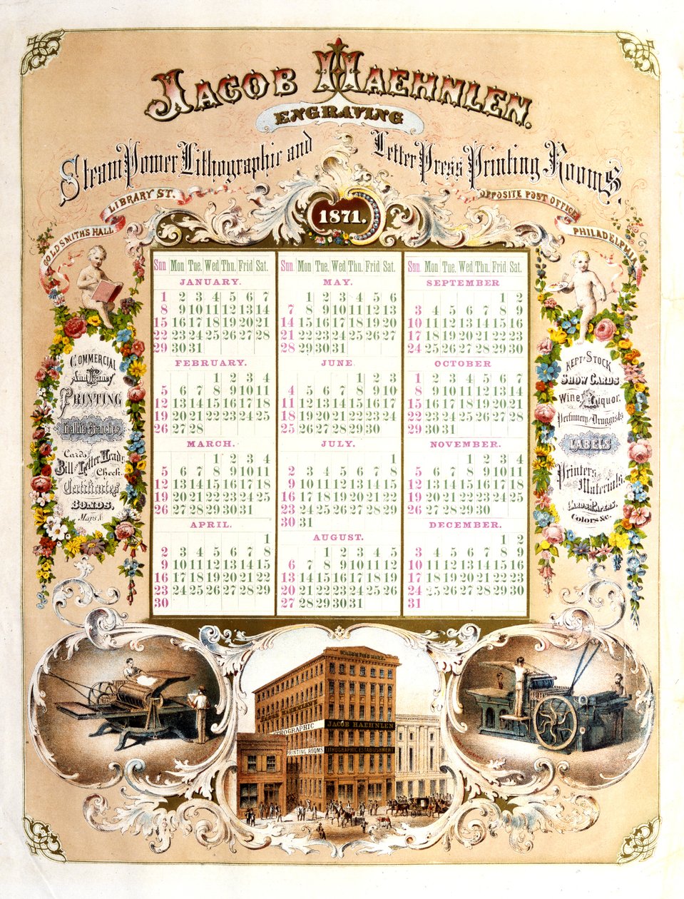 Jacob Haehlen Engravers - Kalender för 1871, 1871 (litografi) av Jacob Haehnlen