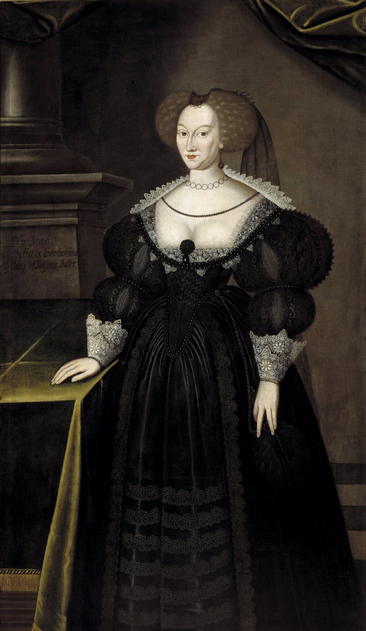Marie Eleonore de Brandebourg, reine consort de Suede et de Finlande - Porträtt av prinsessan Maria Eleonora av Brandenburg (1599-1655), drottning av Sverige, av Elbfas, Jacob Heinrich (ca 1600-1664). Olja på duk. Mått: 174x102 cm. Stockholms nationalmuseu av Jacob Heinrich Elbfas