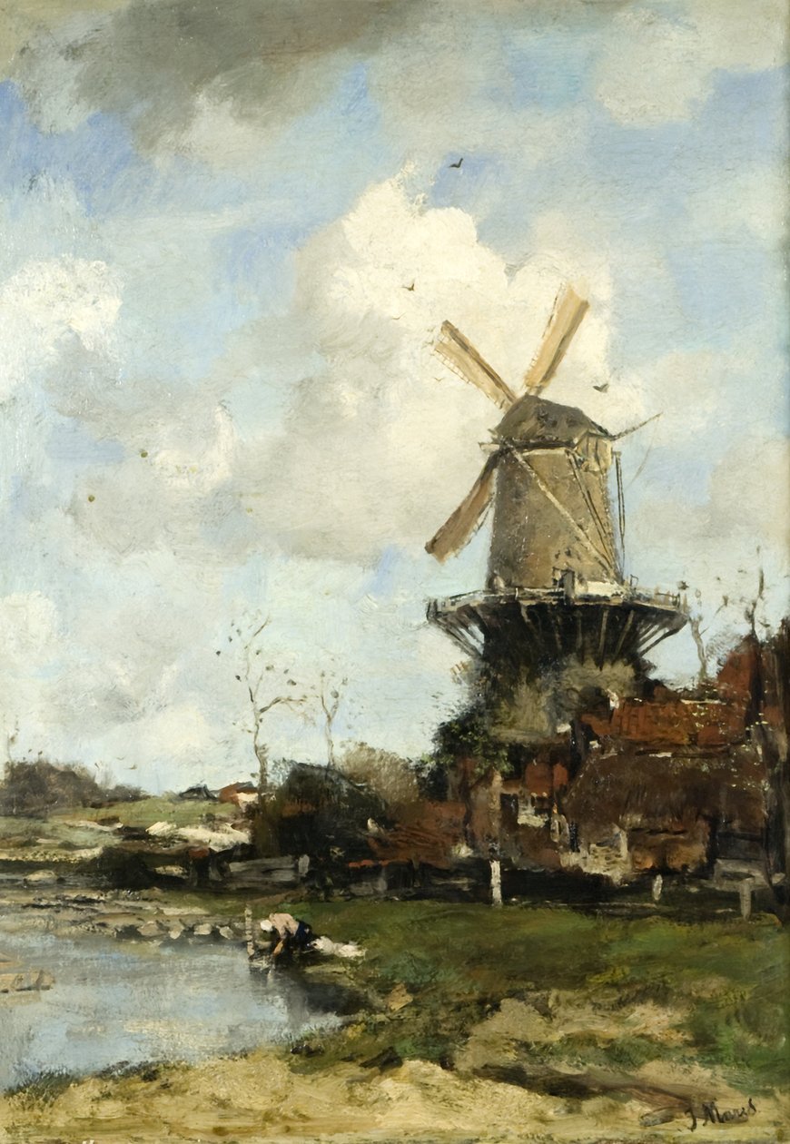 The Mill, holländskt landskap, ca 1880 (olja på duk) av Jacob Henricus or Hendricus Maris