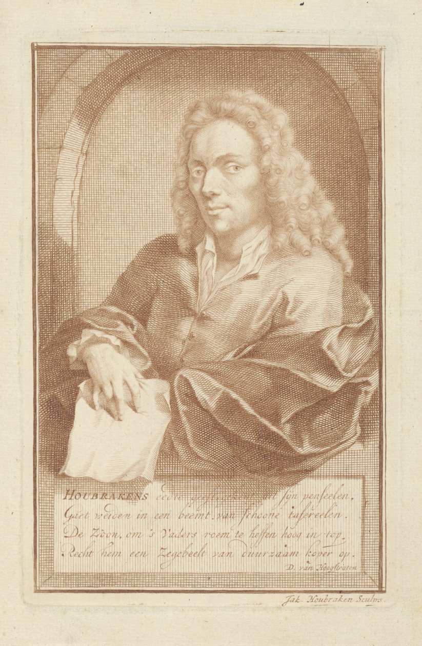 Porträtt av Arnold Houbraken av Jacob Houbraken