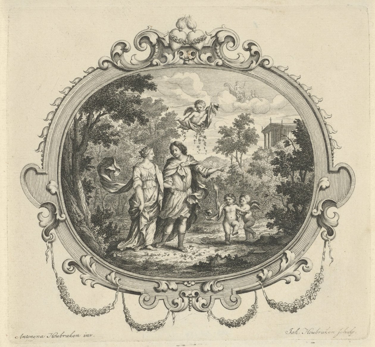 Promenerande par tillsammans med putti av Jacob Houbraken