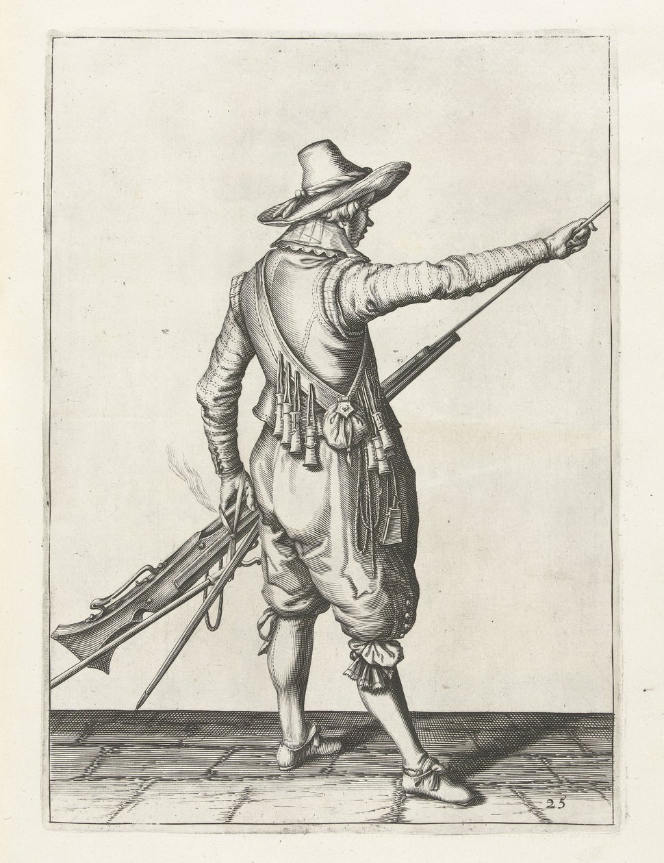 Musketör som tar bort ramstång, ca 1600 av Jacob II de Gheyn