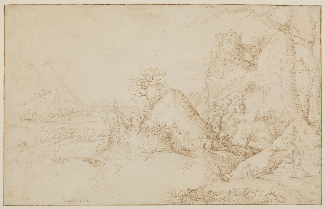 Landskap med två bönder och en hund, c.1525-69 av Jacob I Savery