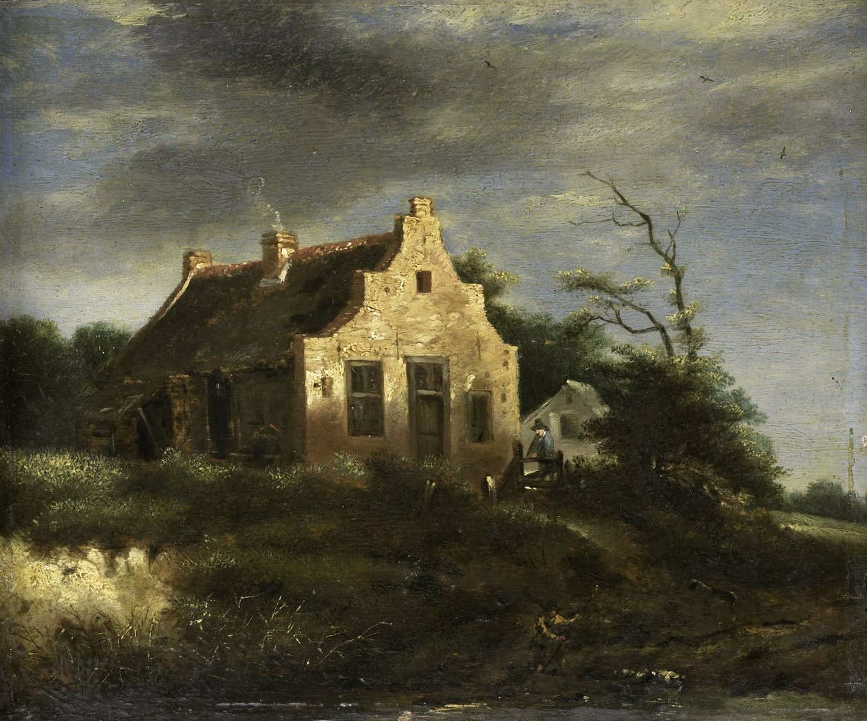 Gård i ett trädbevuxet dynlandskap av Jacob Isaacksz van Ruisdael (school of)