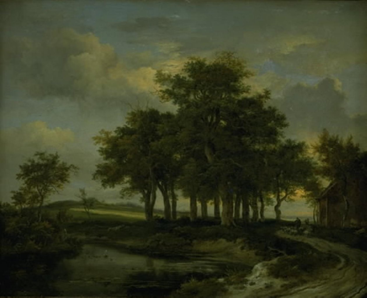 Ekar nära en väg, kväll av Jacob van Ruisdael