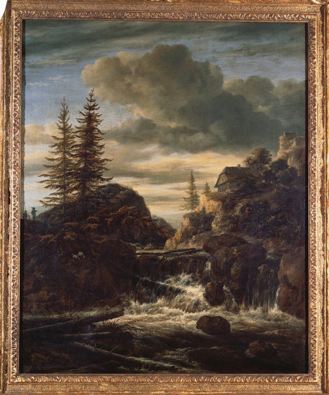 Ett norskt landskap med ett kaskadvattenfall av Jacob van Ruisdael