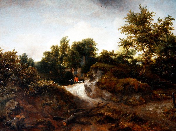 Ett trädbevuxet sanddynlandskap (olja på panel) av Jacob van Ruisdael