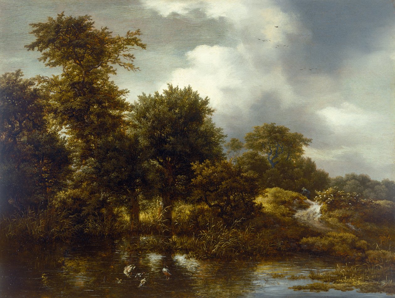 Ett skogslandskap med en damm, sent 1640-tal av Jacob van Ruisdael