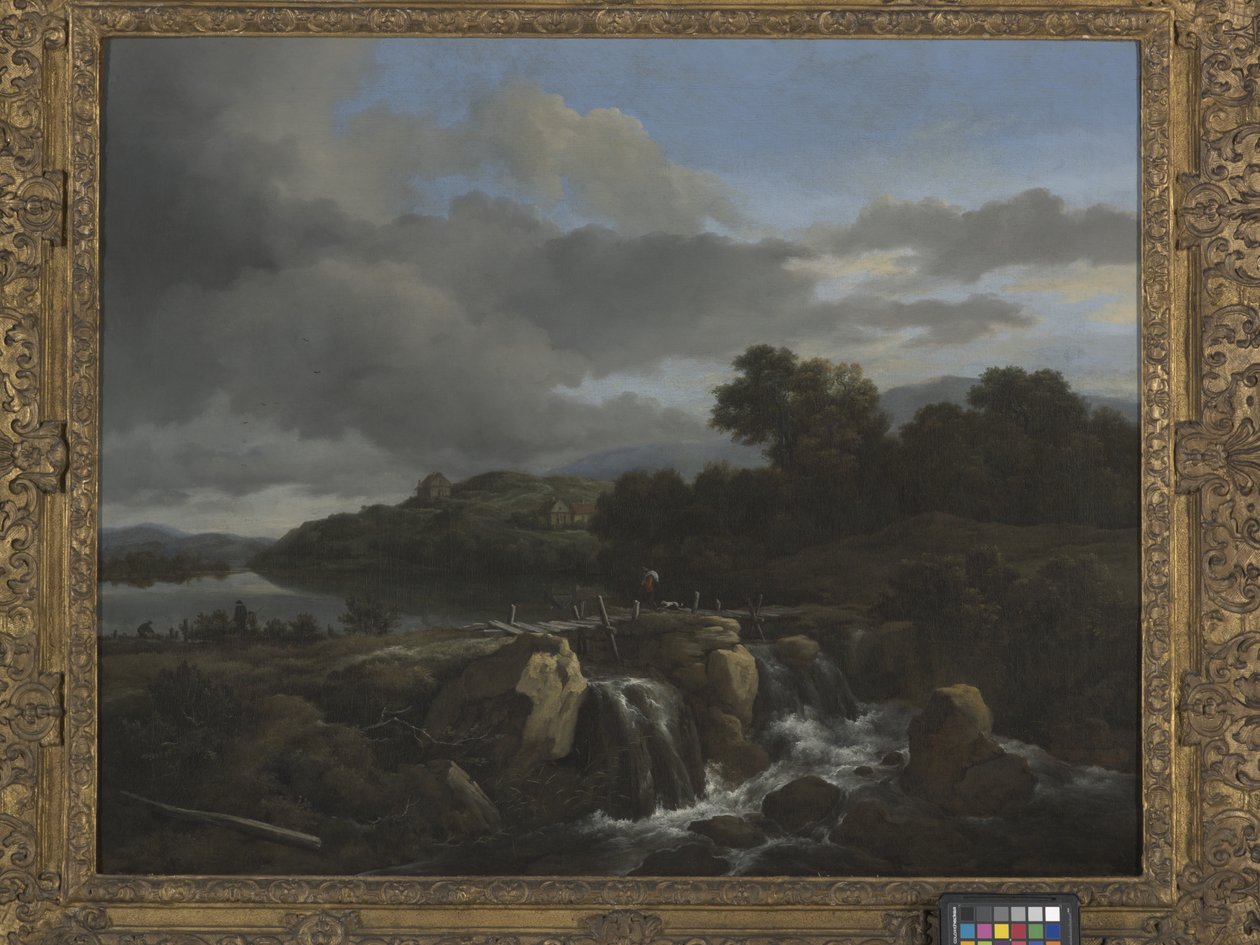 Landskap med kaskad (olja på duk) av Jacob van Ruisdael