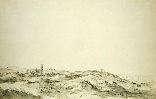 Sanddynerna vid Wijk aan Zee (svart krita och grått bläck på papper) av Jacob van Ruisdael