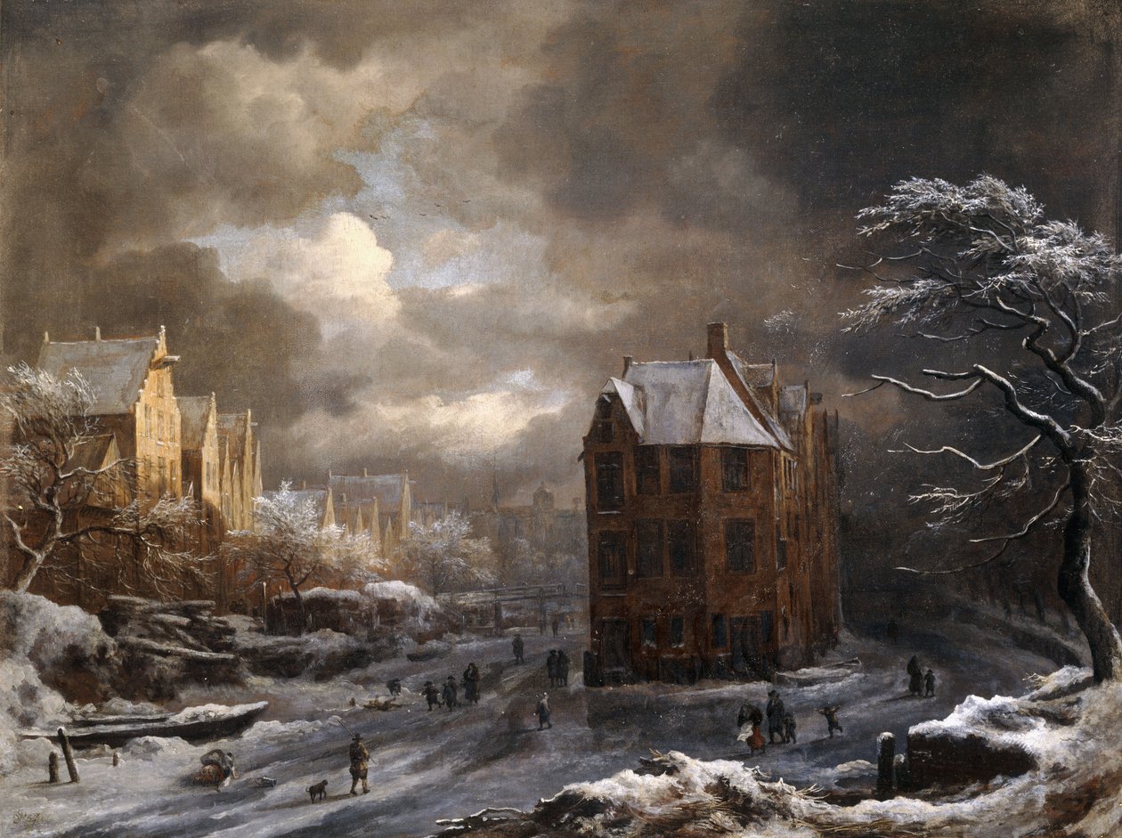 Utsikt över Hekelveld, Amsterdam, på vintern, söderut, av Jacob van Ruisdael