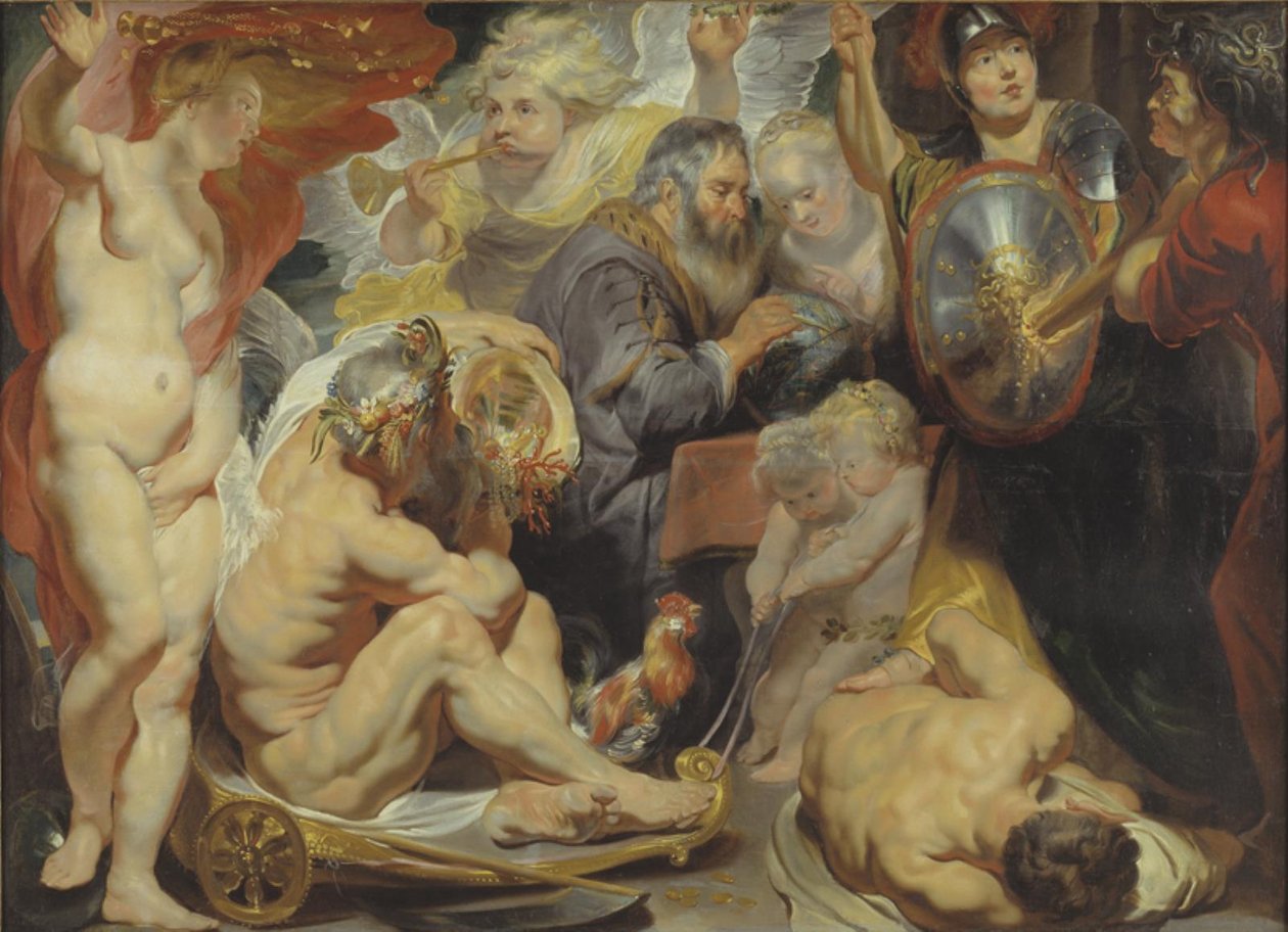 Allegori om vetenskap. Minerva och Cronus skyddar vetenskapen mot avund och okunnighet av Jacob Jordaens