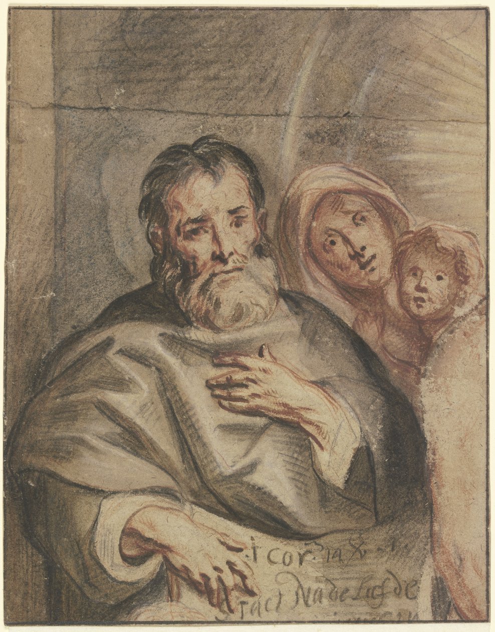 Gammal man med ung kvinna och litet barn (Heliga familjen?) av Jacob Jordaens