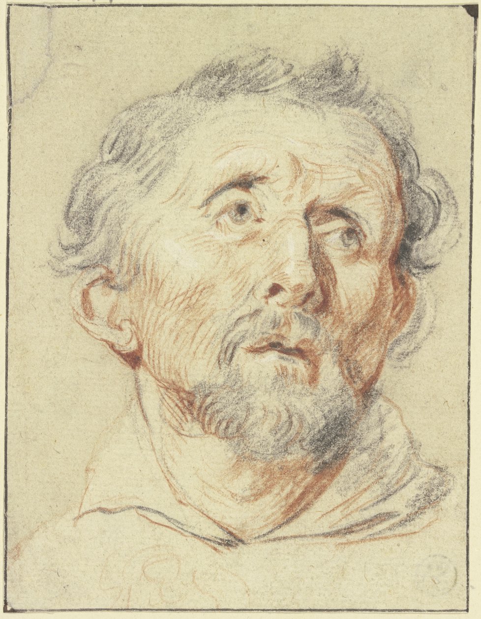 Äldre man sedd framifrån, blickande uppåt av Jacob Jordaens