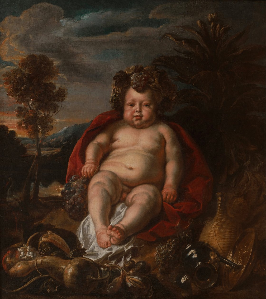Bacchus som barn - Jordaens, Jacob (1593-1678) - ca. 1640 - Olja på duk - 121x106 - Wilanow Palace Museum av Jacob Jordaens