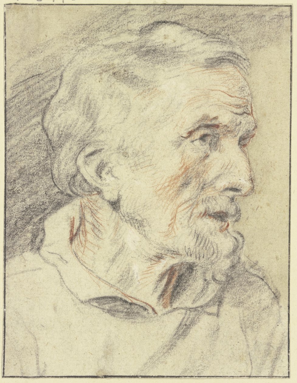 Bröstbild av en äldre man i profil åt höger av Jacob Jordaens