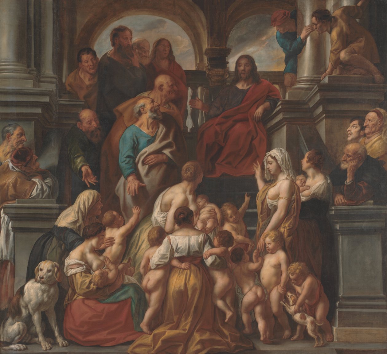 Kristus välsignar små barn. Låt små barn komma till mig av Jacob Jordaens