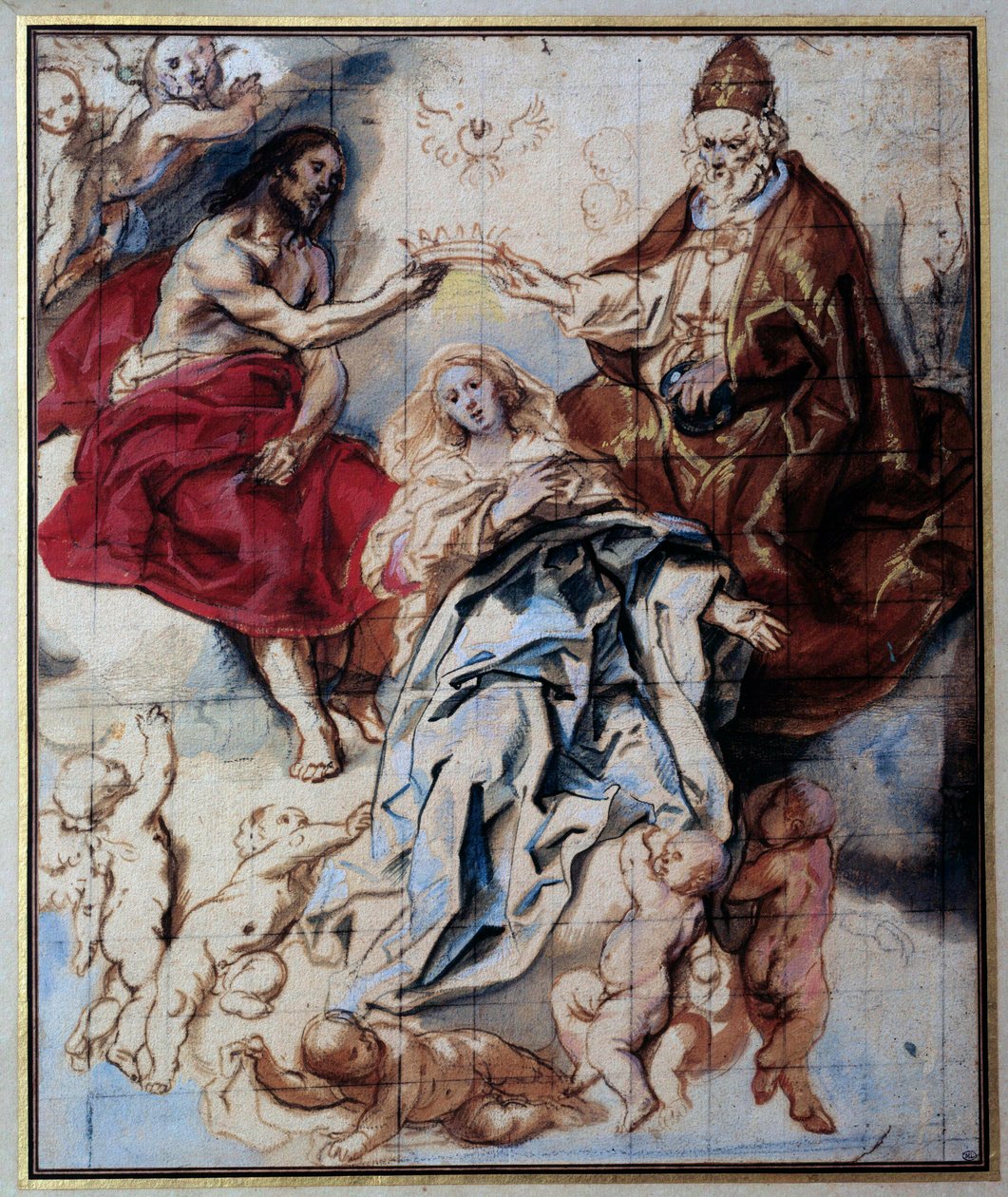 Jungfruns kröning av den heliga treenigheten Akvarell och gouache av Jacob Jordaens (1593-1678) 1600-talets sön. 0,46x0,38 m Paris, Louvren av Jacob Jordaens