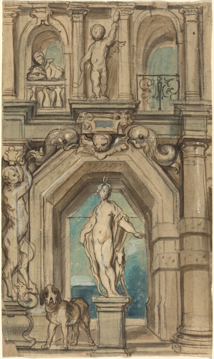 Design för en väggdekoration [recto] av Jacob Jordaens