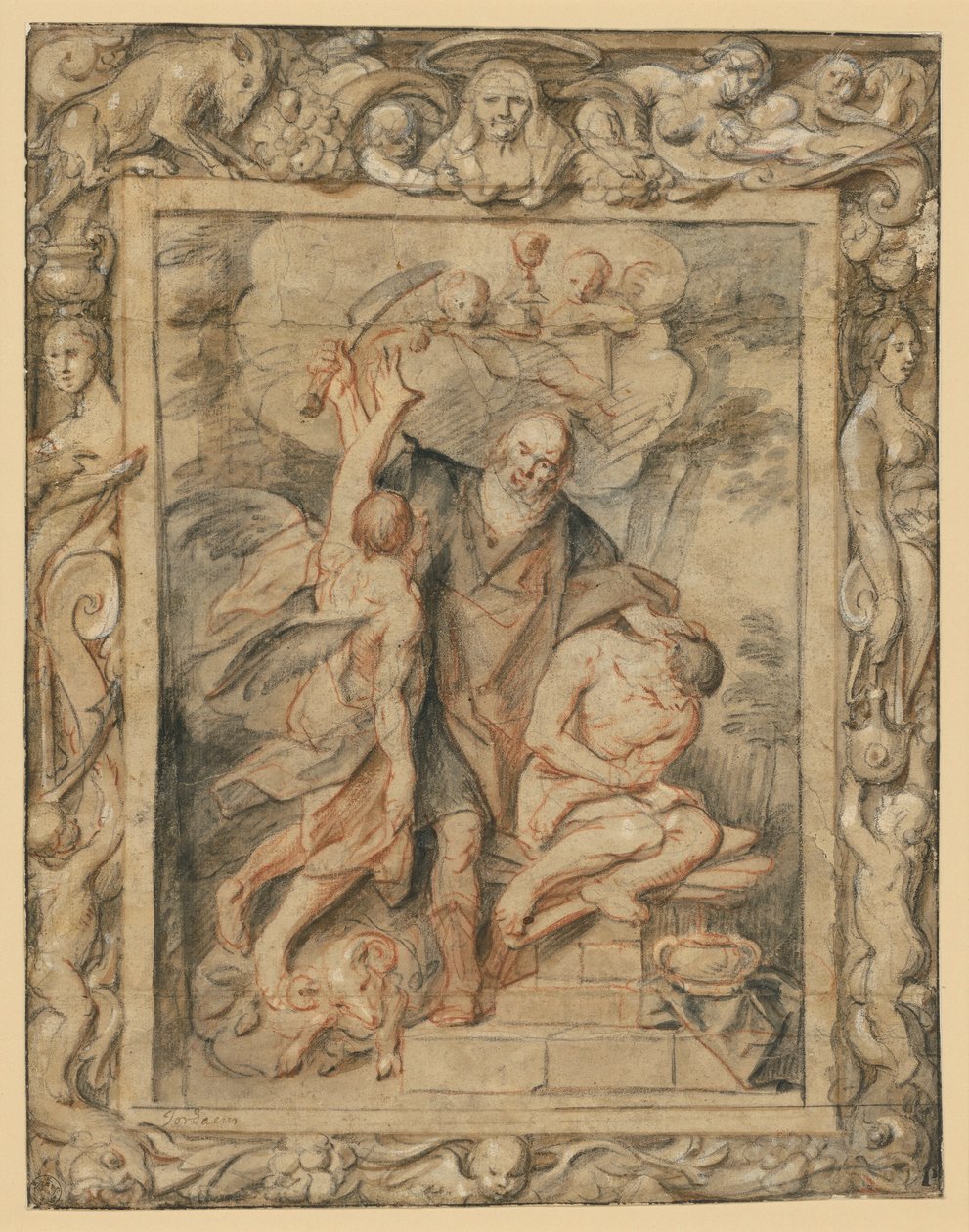 Offret av Isak (1 Mos. 22:1–12) i en figurativ bordyr av Jacob Jordaens