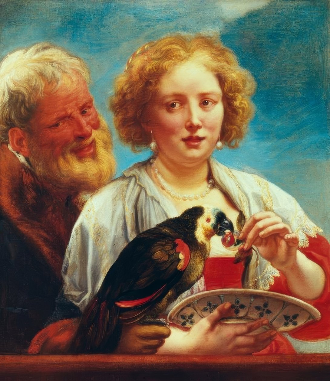 En ung kvinna med en gammal man och en papegoja av Jacob Jordaens