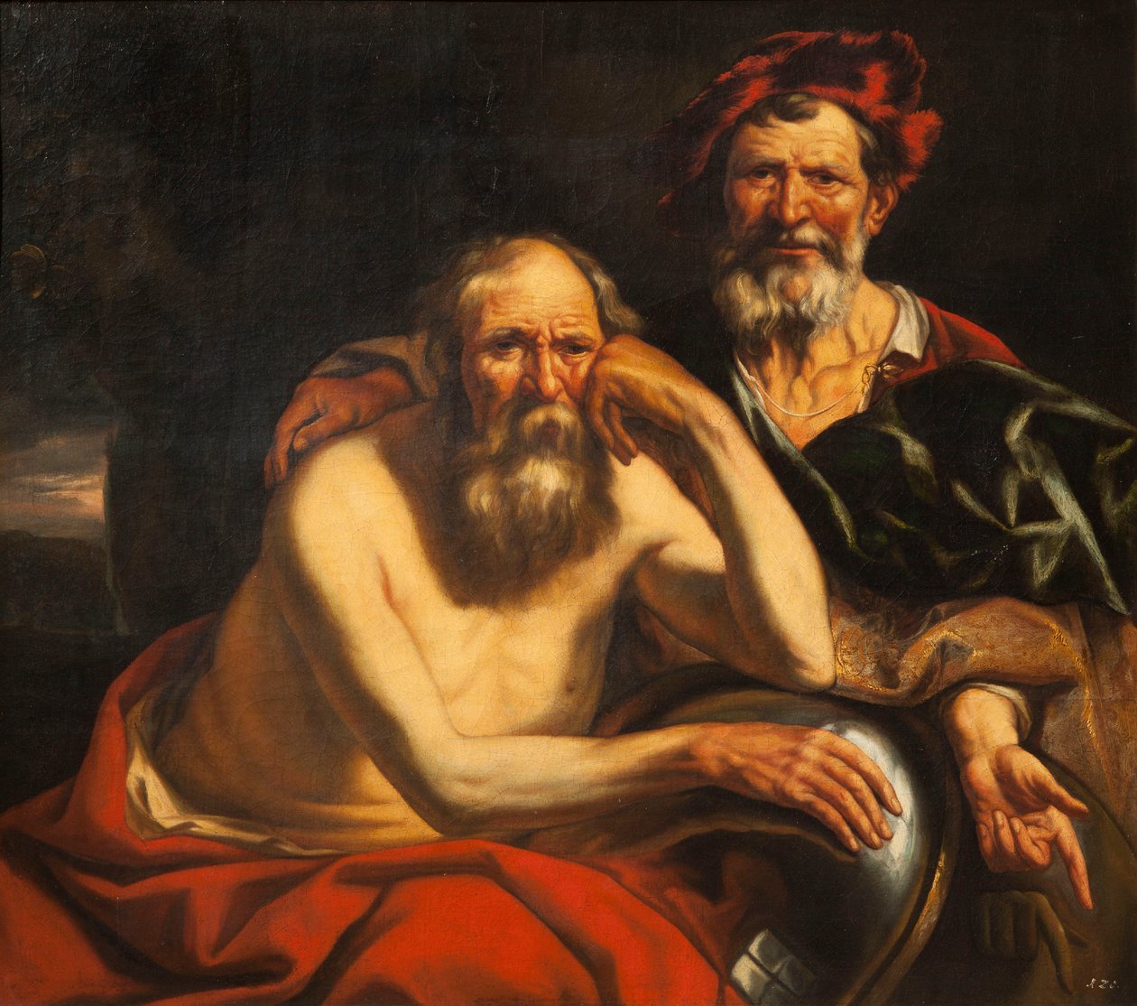 Herakleitos och Demokritos. av Jacob Jordaens