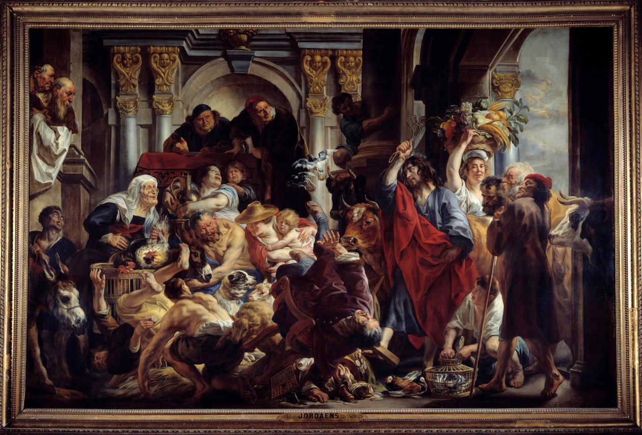 Jesus jagar köpmän från templet Målning av Jacob Jordaens (1593-1678) 1600-talets sön. 2,88 x 4,36 m. . av Jacob Jordaens