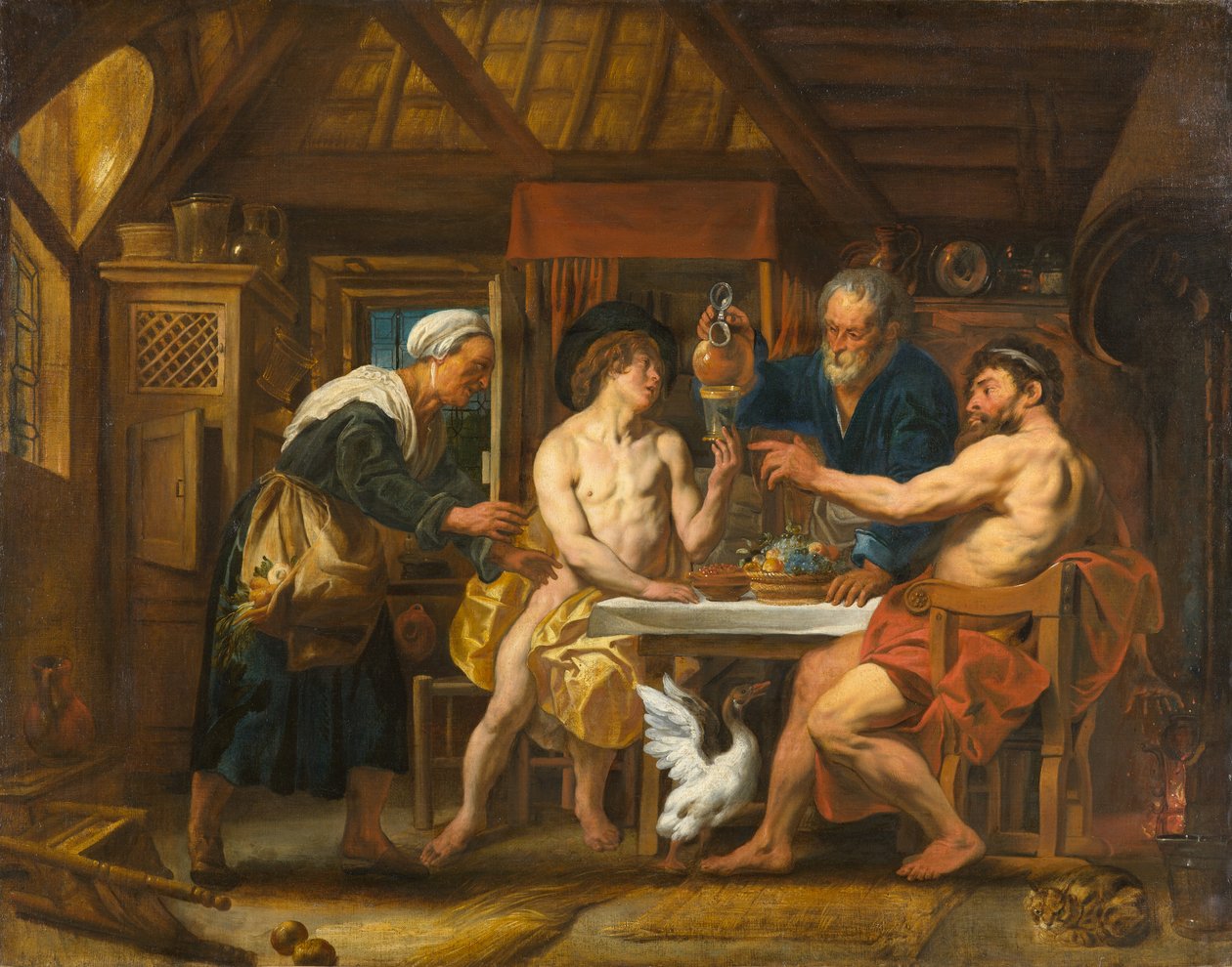 Jupiter och Merkurius i Filemons och Baucis hus, cirka 1645 (olja på duk) av Jacob Jordaens