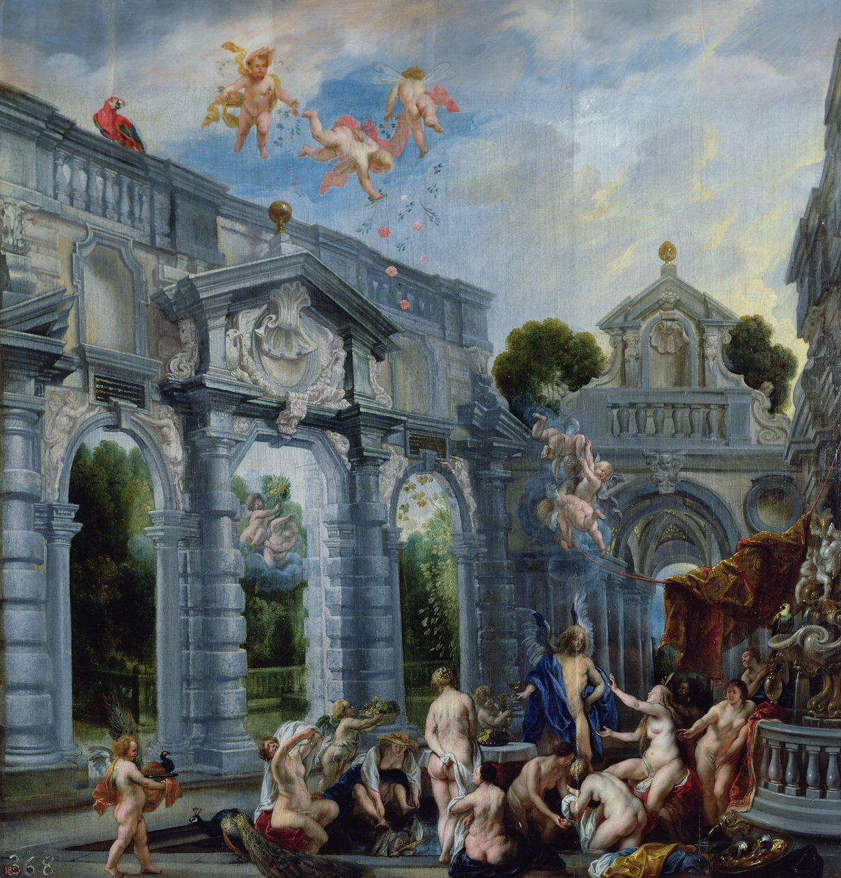 Nymphs at the Fountain of Love, ca 1630 (olja på duk uppbackad av panel) av Jacob Jordaens