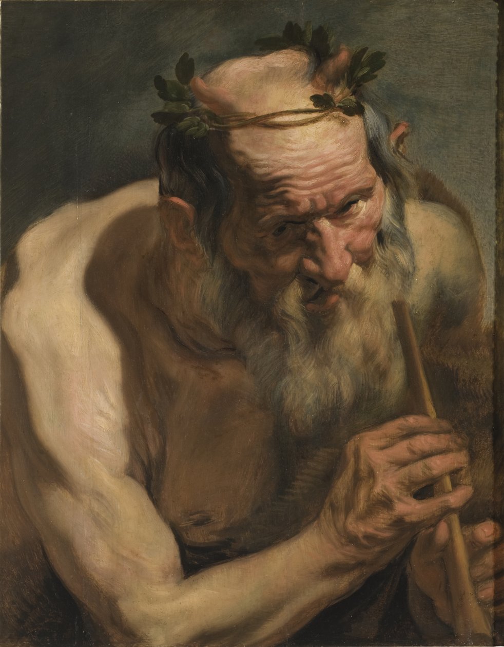 Gammal Satyr som håller en flöjt, ca 1620 av Jacob Jordaens