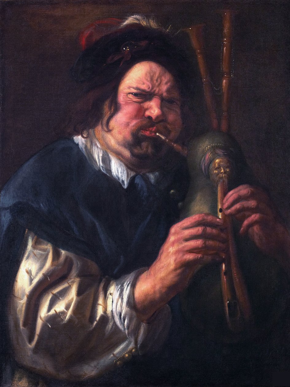 Självporträtt spelande säckpipa av Jacob Jordaens