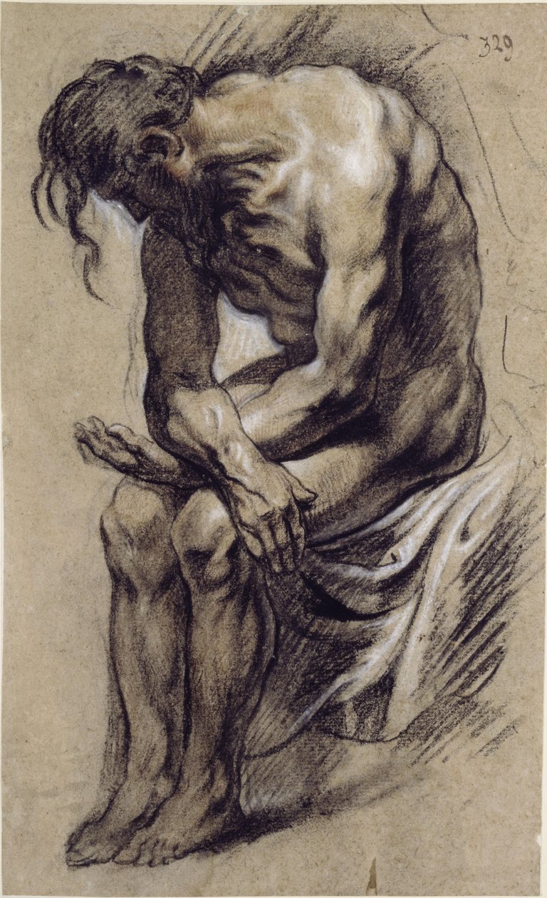 Sittande naken man, studie till en Kristus under törnekröningen av Jacob Jordaens
