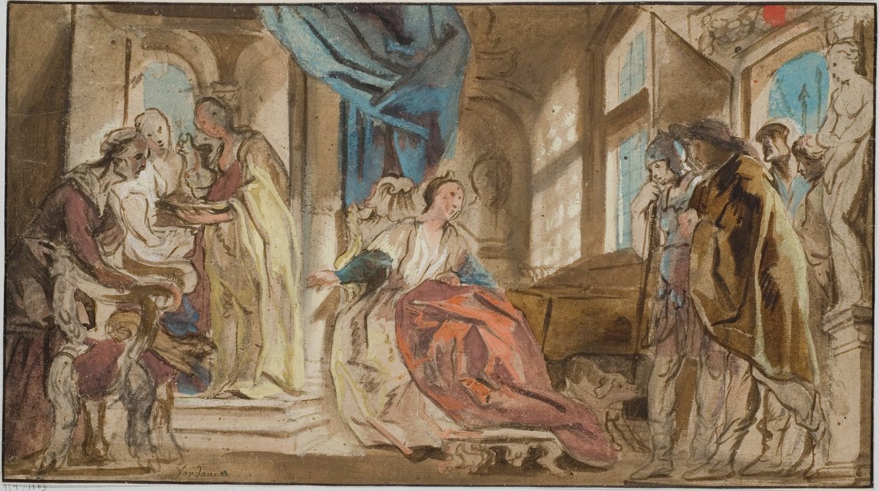 Telemakos för Theoklymenos inför sin mor Penelope av Jacob Jordaens