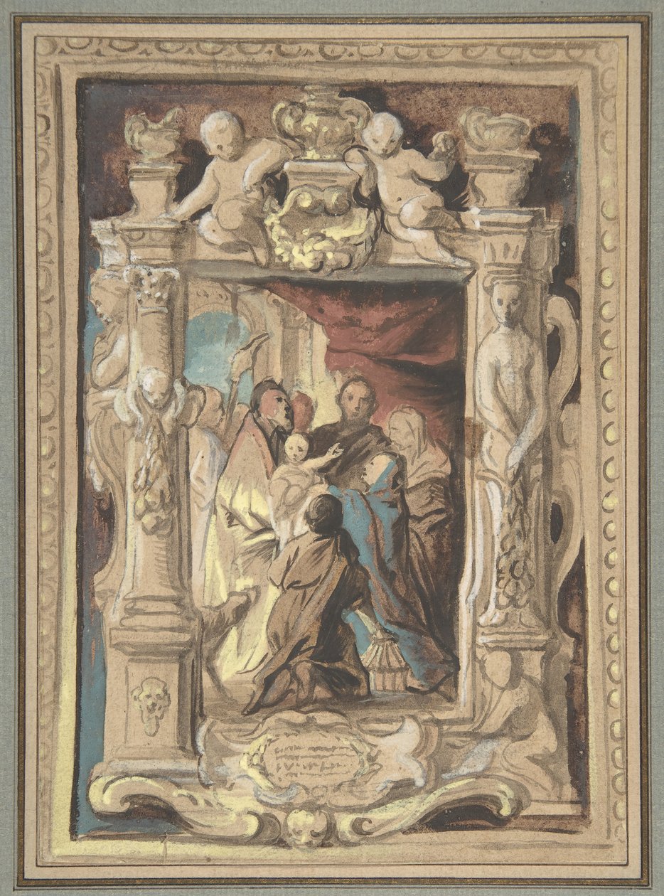 Presentationen i templet, med en design för en skulpterad ram, ca. 1630-1635. av Jacob Jordaens