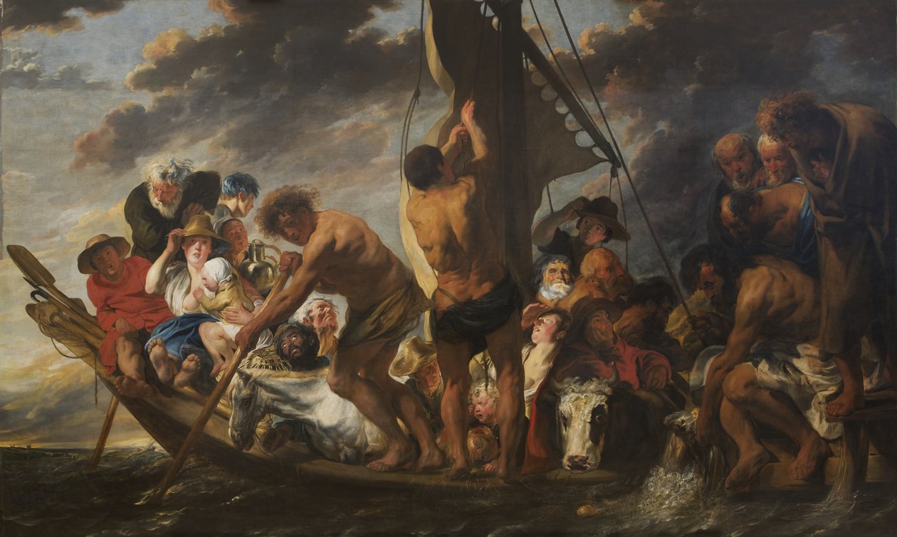 Hyllningspengarna. Peter hittar silvermyntet i fiskens mun. Kallas även "Färjan till Antwerpen" av Jacob Jordaens