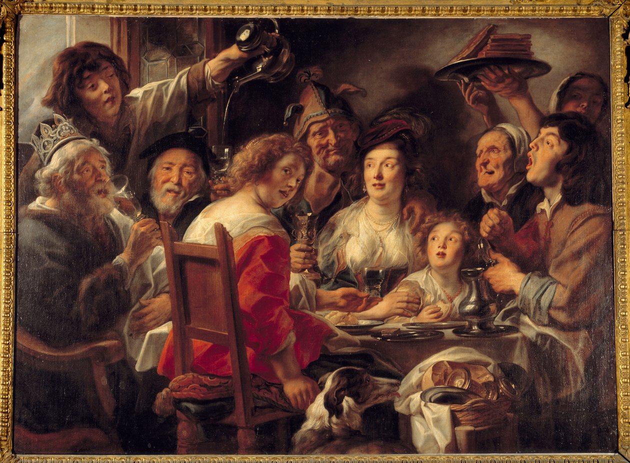 Kungen dricker eller dragningen av epifaniens feve Målning av Jacob Jordaens (1593-1678) (ec.flam.) 1600-talet sön. 1,52x2,04 m av Jacob Jordaens