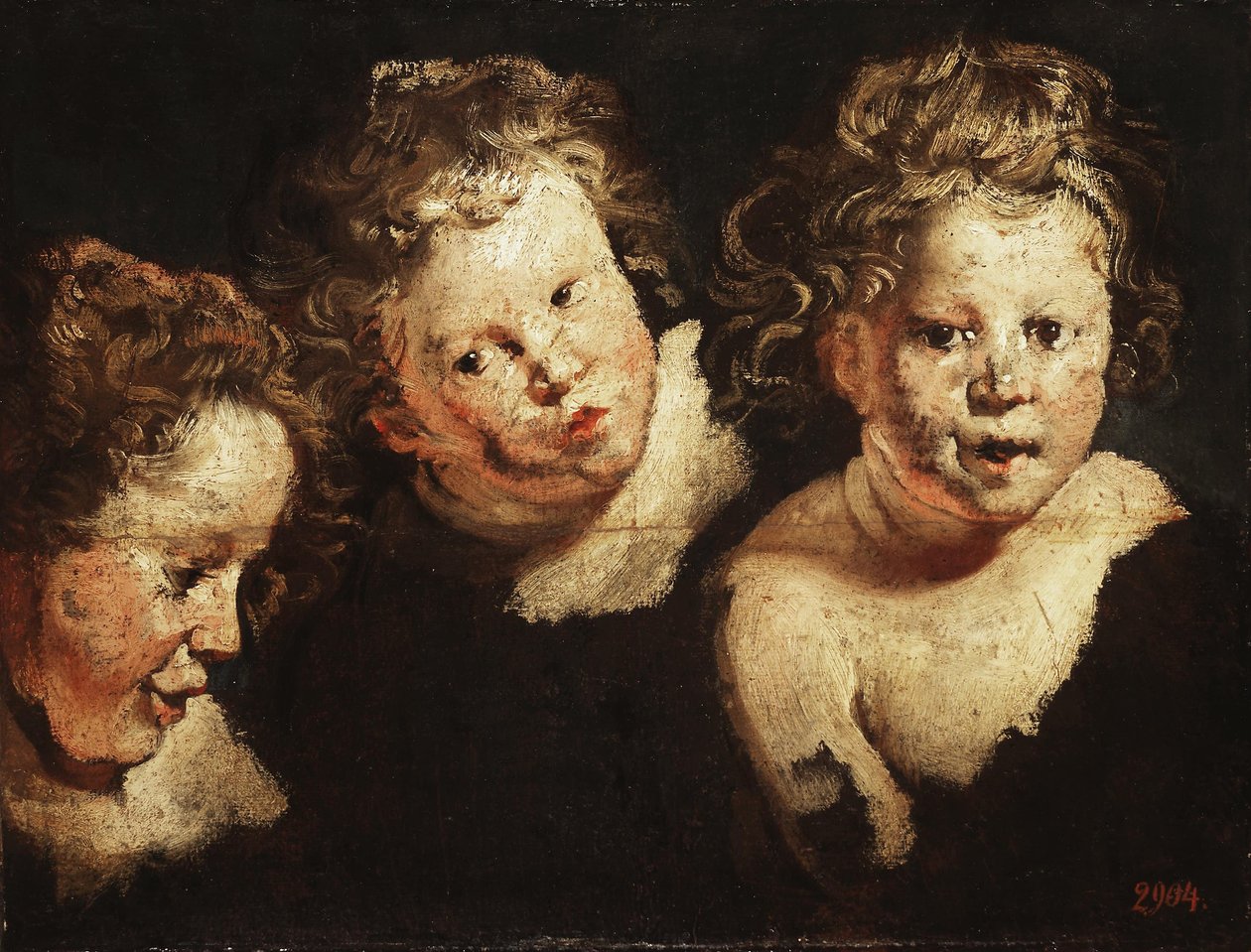 Tre studier av ett barns huvud av Jacob Jordaens